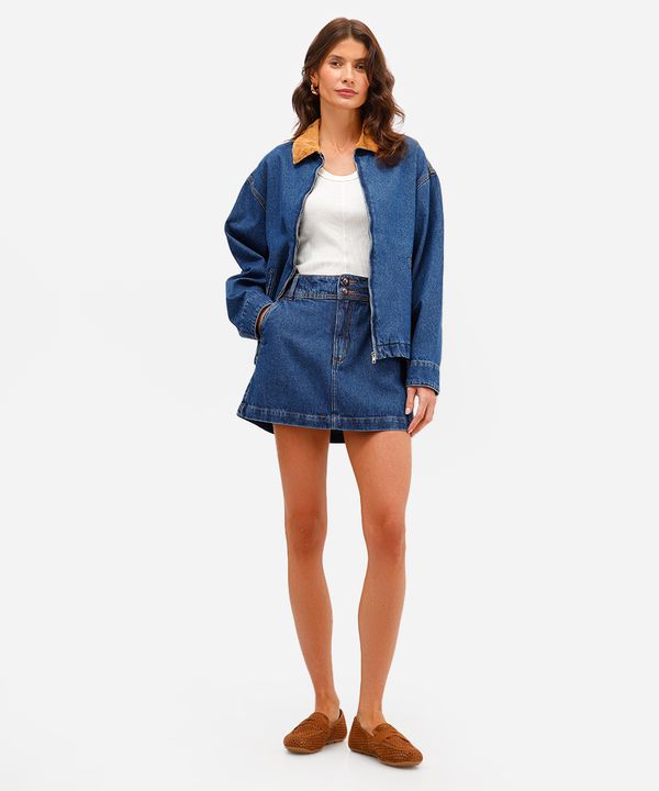 saia curta feminina jeans cintura alta azul 34