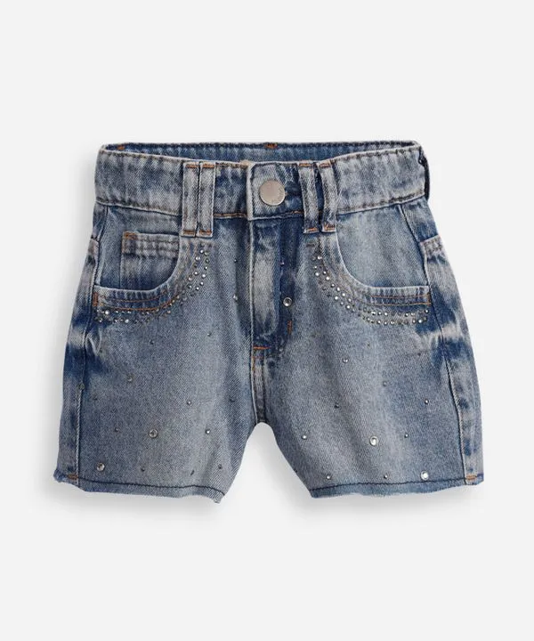 short mom infantil jeans com brilhos azul 12