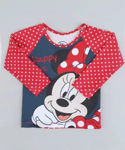 Blusa de Praia Infantil Minnie Estampada de Poás com Proteção UV50+ Manga Longa Decote Redondo Vermelha 8