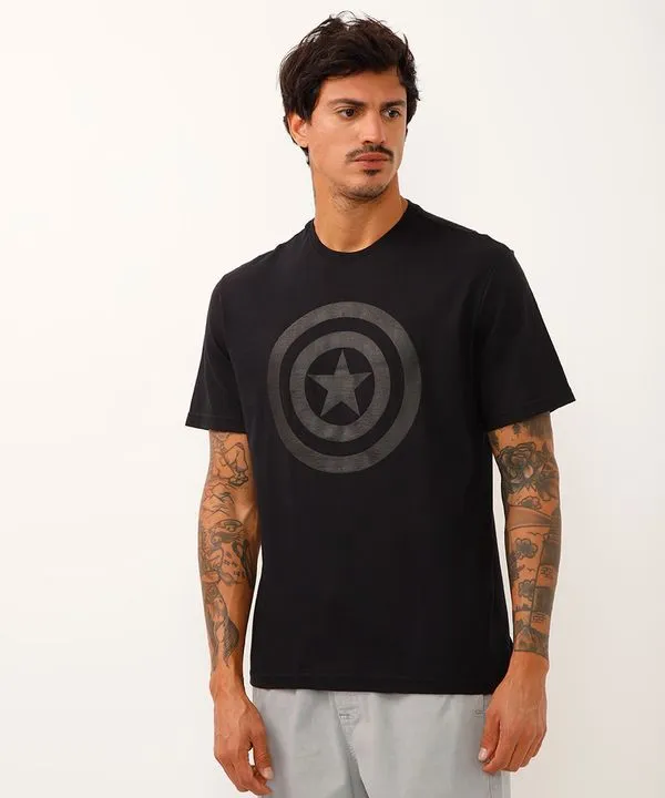 Camiseta Masculina Tal Pai Tal Filho Capitão América Manga Curta Gola Careca Preta M