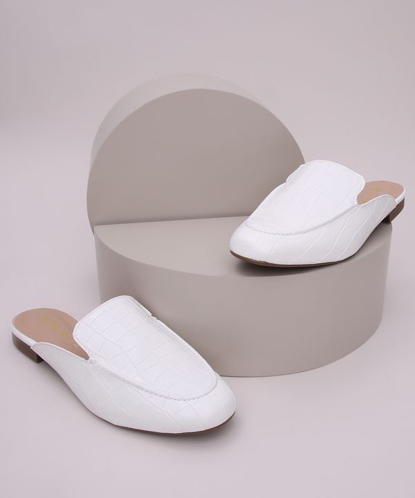 Mule Feminino Via Uno Bico Redondo Croco Branco 36