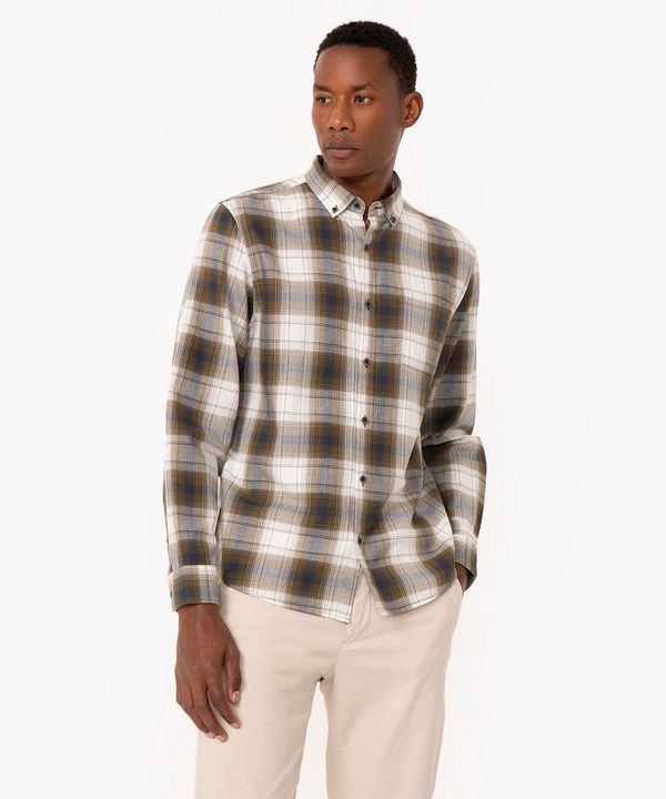 camisa de algodão comfort xadrez manga longa verde M