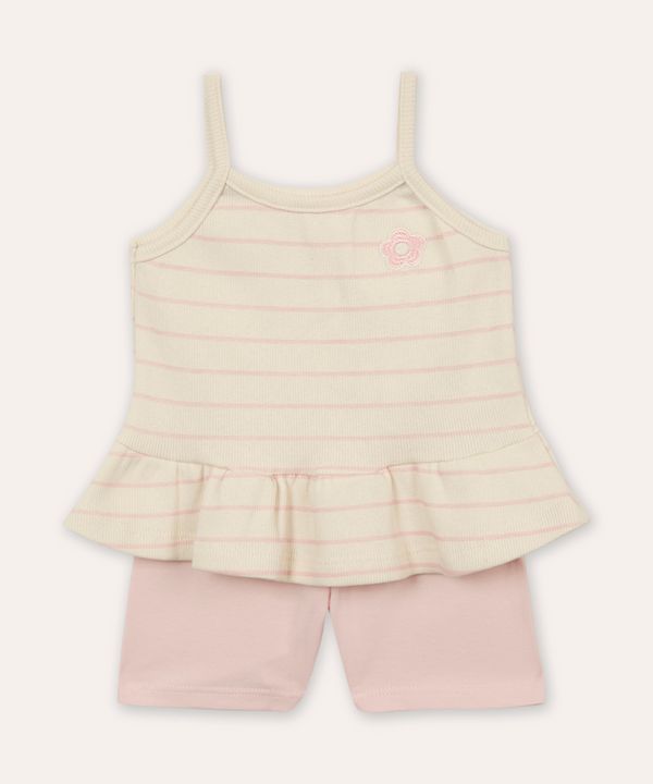 conjunto infantil de algodão listrado floral rosa 3