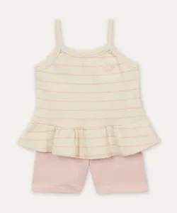 conjunto infantil de algodão listrado floral rosa 1