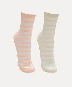 kit de 2 pares de meias cano médio listrada com tule multicor 34-39