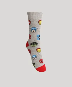 Meia Infantil Cano Alto Estampada Os Vingadores Multicor 34-37