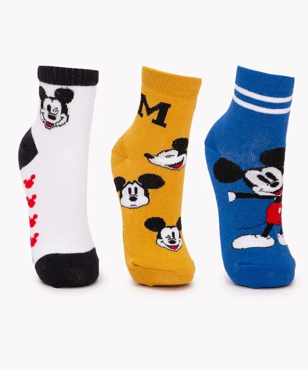 kit de 3 pares de meias infantis mickey mouse cano médio colorido 26-29