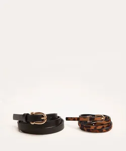 kit de 2 cintos finos animal print preto 85CM