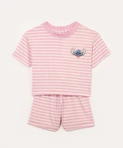 pijama de viscose infantil curto listrado stitch lilás 16