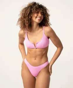 biquíni calcinha tanga asa delta texturizada com proteção uv50+ rosa M
