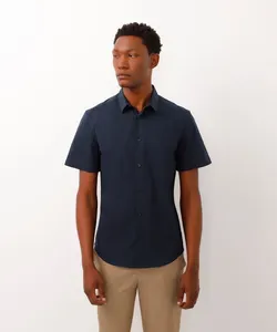 camisa slim fit manga curta azul marinho G