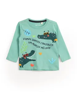 camiseta infantil de algodão jacaré manga longa verde 1