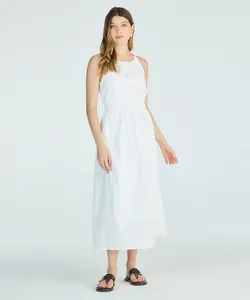 vestido halterneck feminino de algodão texturizado off white GG