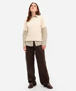 calça wide leg slim feminina de sarja marrom 44