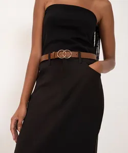 cinto texturizado com fivela redonda caramelo 105CM