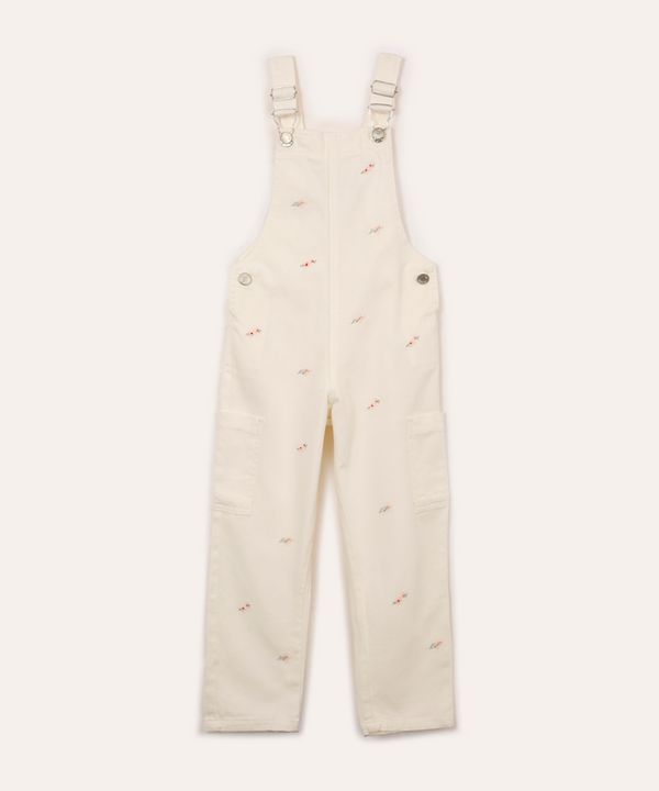 macacão de sarja infantil floral bege 4