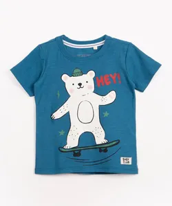 camiseta infantil de algodão manga curta urso polar azul médio 5
