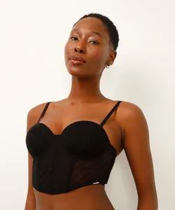 sutiã cropped meia taça texturizado preto 44