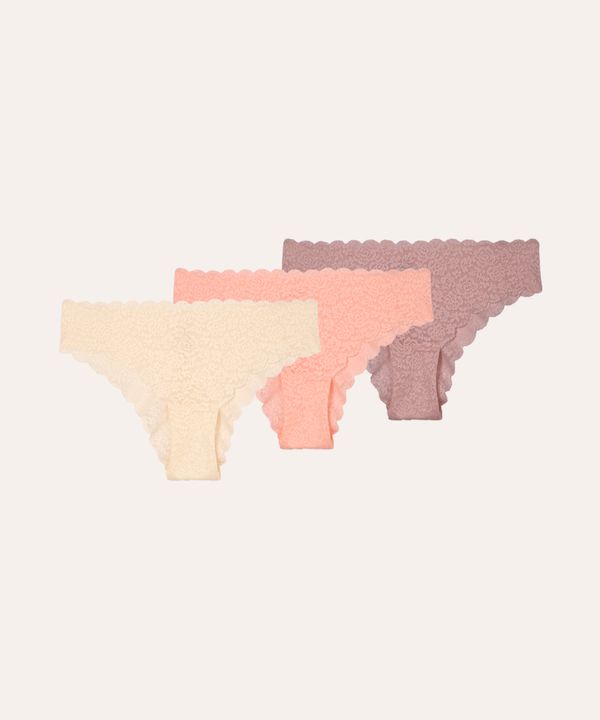 kit de 3 calcinhas biquíni renda floral colorido GG