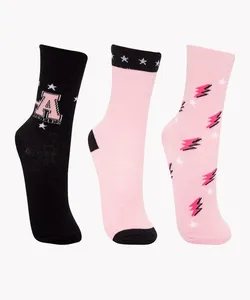 kit de 3 pares de meias infantis cano alto estampadas 34-37