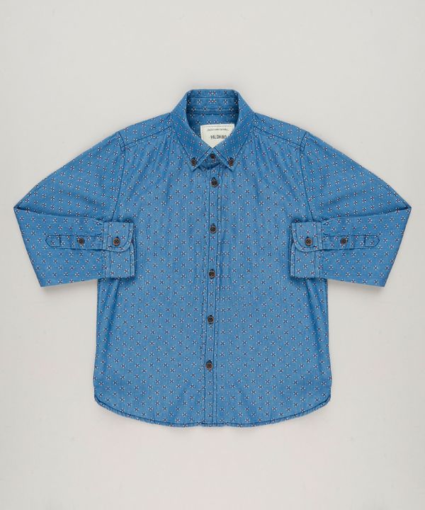 Camisa Jeans Infantil Estampada Manga Longa Azul Médio 10