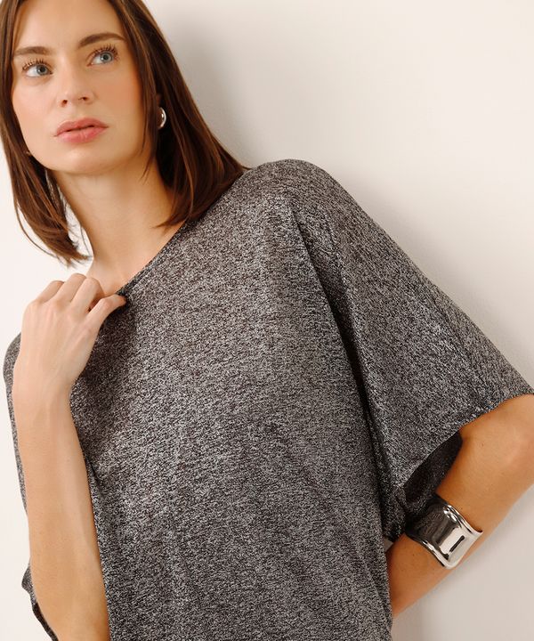 blusa de lurex manga curta preta P