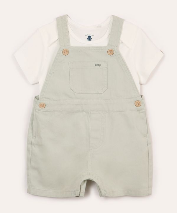 conjunto jardineira e camiseta infantil verde 3-6