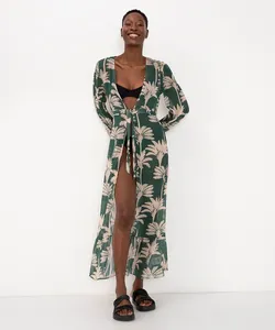 kaftan longo coqueiros manga longa bufante verde escuro P