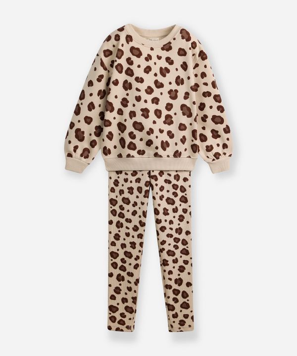conjunto infantil longo de moletom animal print bege 12