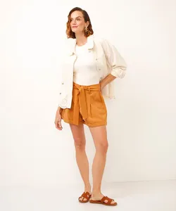 short alfaiataria com faixa areia - caramelo 38