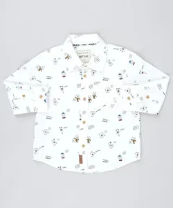 Camisa Infantil Estampada de Monstrinhos Manga Longa Branca 2