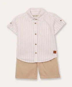 conjunto infantil curto listrado bege 5