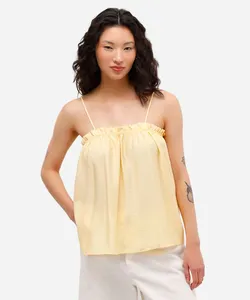 blusa alça fina feminina de viscose com babado amarela P