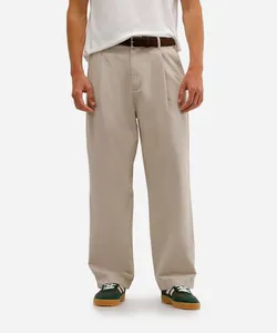 calça baggy masculina de sarja com pregas bege 44