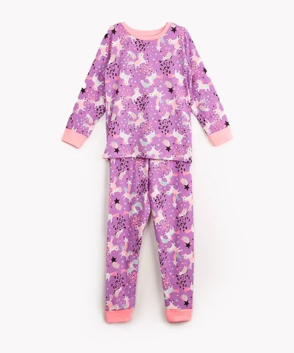 pijama infantil unicórnio manga longa roxo 14