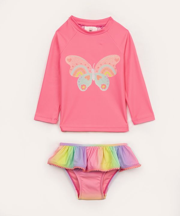 conjunto de praia infantil manga longa rosa 2