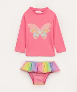 conjunto de praia infantil manga longa rosa 5