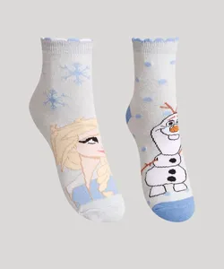 Kit de 2 Meias Elsa e Olaf Frozen Cano Médio Azul 30-33
