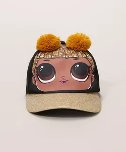 Boné Infantil LOL Surprise com Pompons e Glitter Preto M