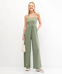 macacão wide leg texturizado verde M