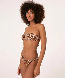 biquíni calcinha asa delta dupla face animal print com proteção uv50+ marrom G