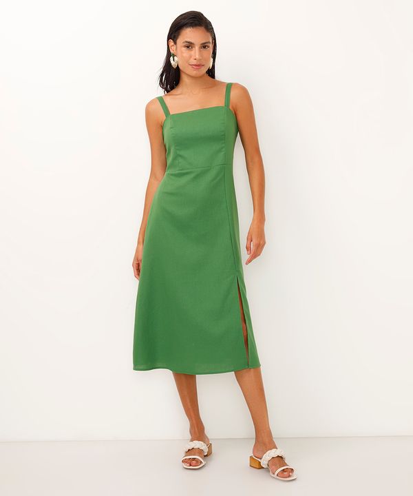 vestido midi de viscose com fenda - verde militar M
