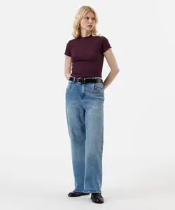calça wide leg slim feminina jeans azul 34