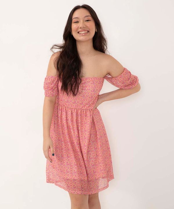 vestido juvenil midi de tule floral manga bufante rosa 12