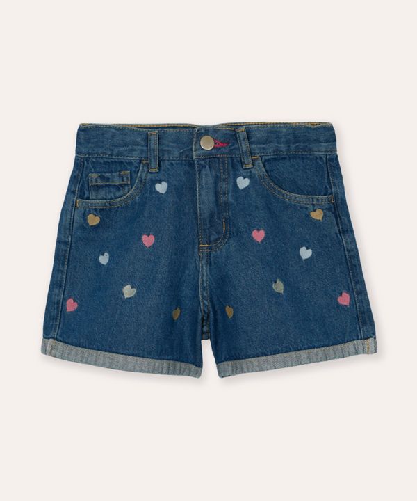 short mom jeans infantil coração azul 12