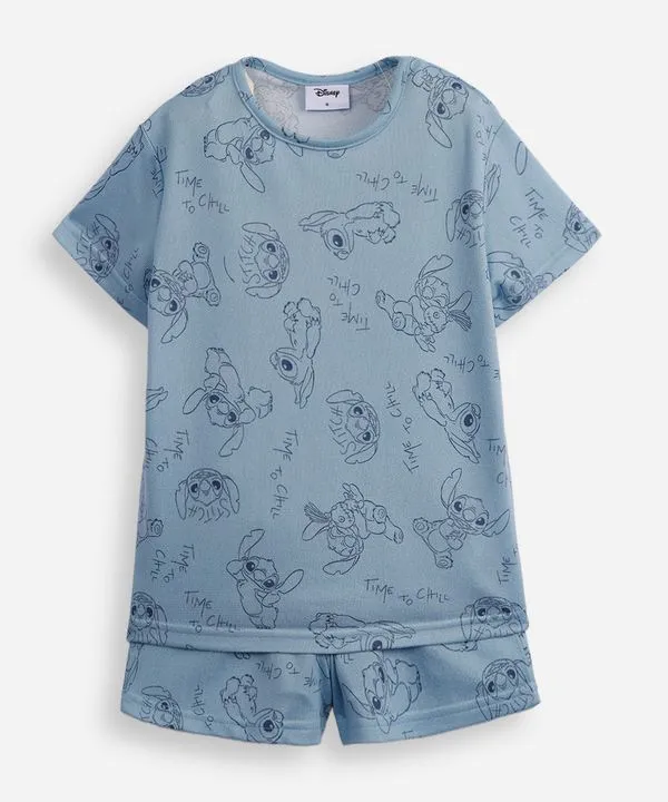 pijama infantil curto time to chill stitch azul 12