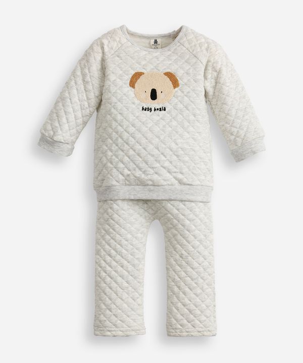 conjunto infantil longo de moletom coala texturizado cinza 9-12