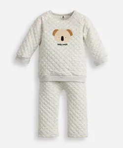 conjunto infantil longo de moletom coala texturizado cinza 12-18