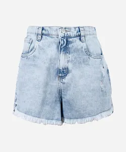 short juvenil de algodão desfiado azul 16