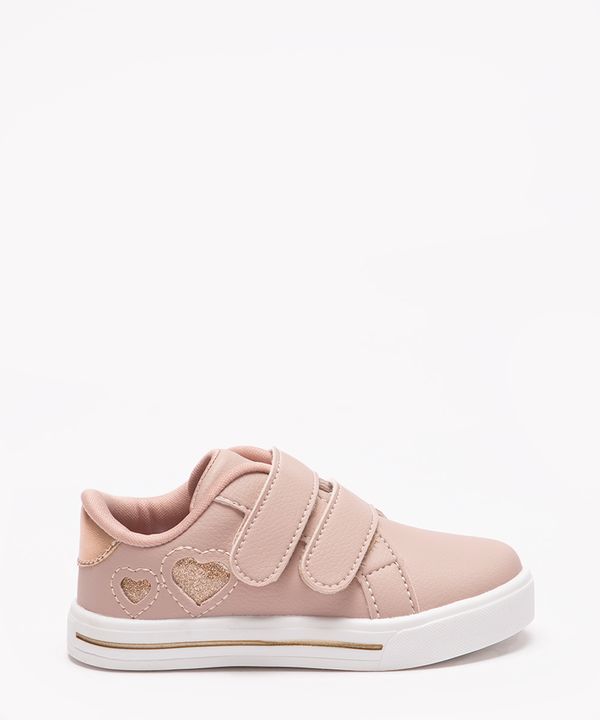 tênis infantil corações com velcro rosa 21